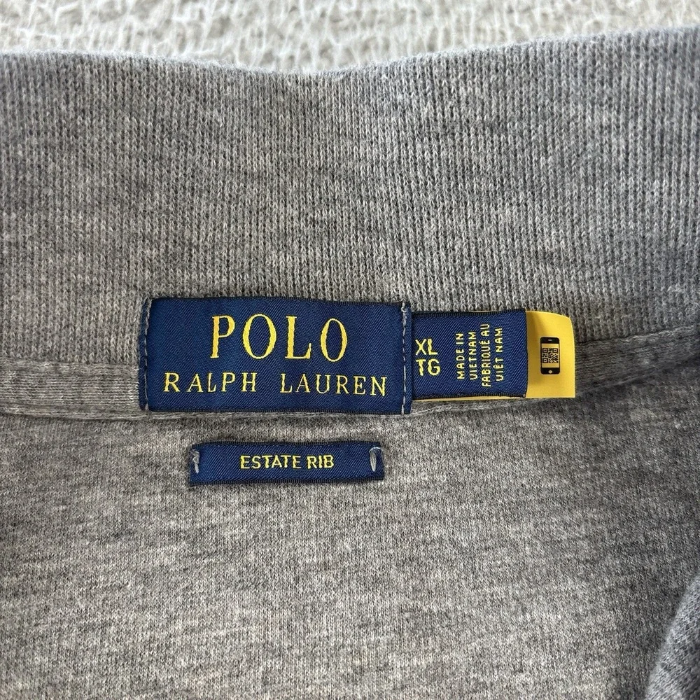 Polo Ralph Lauren Quarter Zip Mens XL Gray Estate Rib Flesh Pony